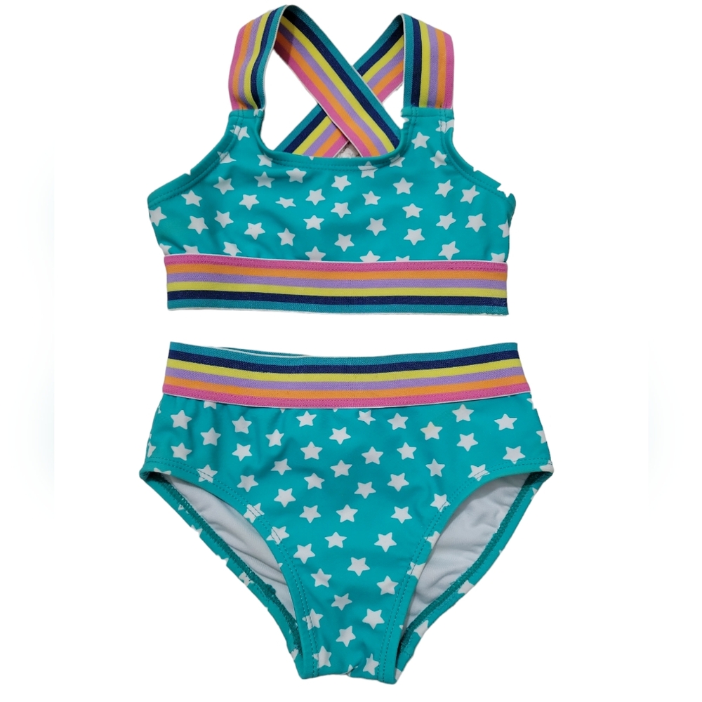 Wave Zone Two-piece bikini, Turquise w/Stars, 3T